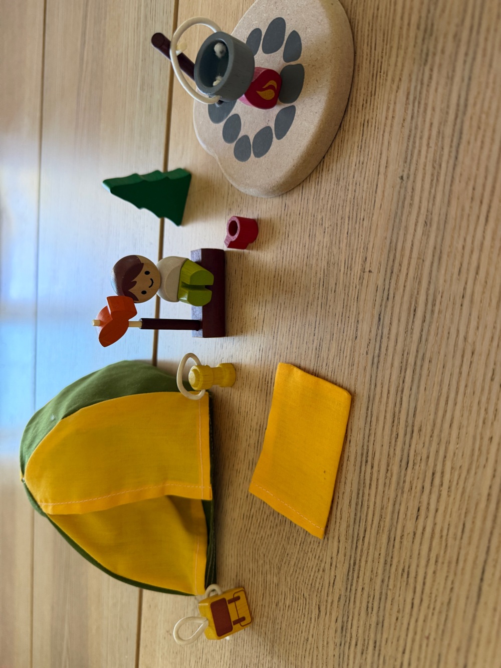 PlanToys Camping Set and TRAE Designs Wooden Doll Set